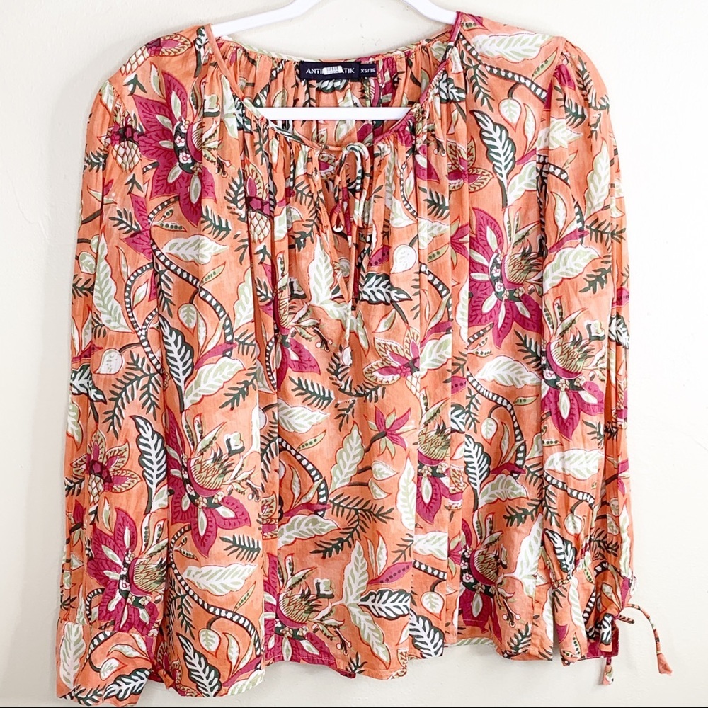 Antik Batik Kalao Floral Blouse Flowy Peasant Top - Picture 4 of 12